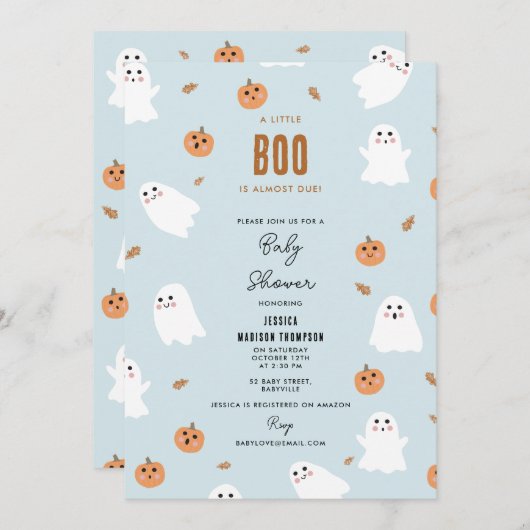 小さなブーはほとんどハロウィーンの赤ちゃんシャワー 招待状 (正面/裏面)