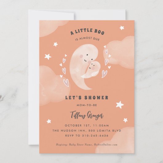 小さなブーはほとんどハロウィーンの赤ちゃんシャワー 招待状 (正面)