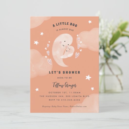 小さなブーはほとんどハロウィーンの赤ちゃんシャワー 招待状 (スタンド正面)