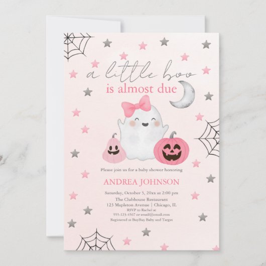 小さなブーはほとんどピンクの女の子の赤ちゃんシャワー 招待状 (正面)