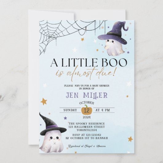 小さなブーはほとんどブルーボーイの赤ちゃんシャワー 招待状 (正面)