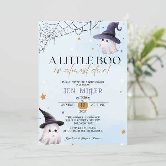 小さなブーはほとんどブルーボーイの赤ちゃんシャワー 招待状 (スタンド正面)