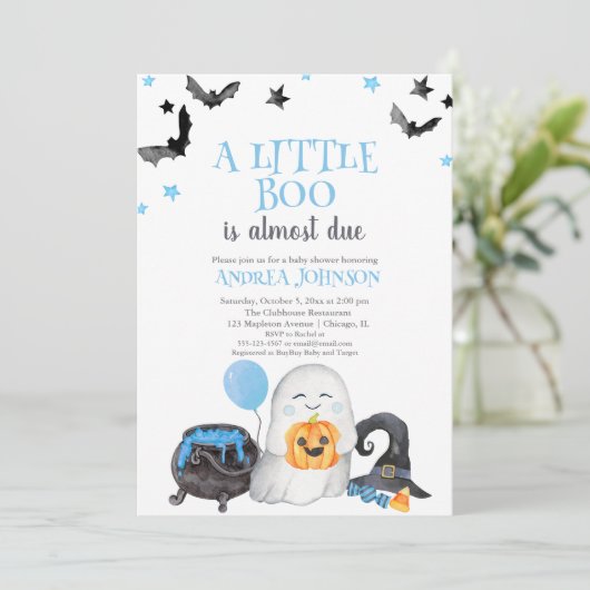 小さなブーはほとんどブルーボーイベビーシャワー 招待状 (スタンド正面)