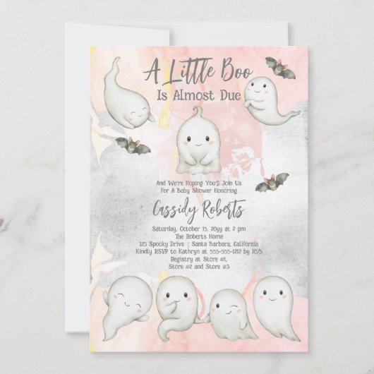小さなブーはほとんど幽霊女の子の赤ちゃんシャワー 招待状 (正面)