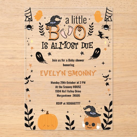 小さなブーはほとんど赤ちゃんシャワー妊娠 アクリル招待状 (正面)