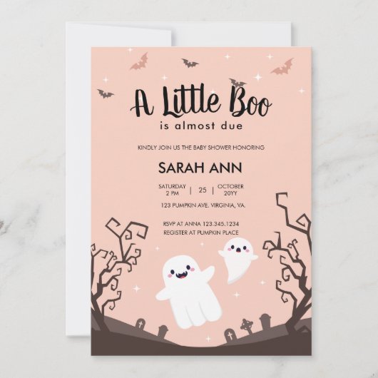 小さなブーはほとんど赤ちゃんシャワー幽霊 招待状 (正面)