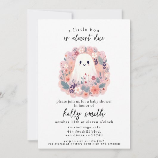 小さなブーはほとんど赤ちゃん女の子の赤ちゃんシャワー 招待状 (正面)