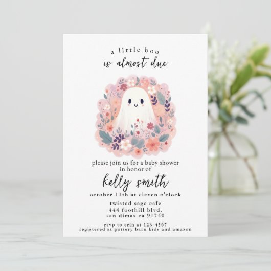 小さなブーはほとんど赤ちゃん女の子の赤ちゃんシャワー 招待状 (スタンド正面)