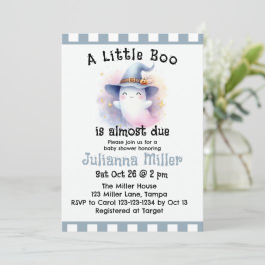 小さなブーはほとんど起因かわいい幽霊赤ちゃんシャワー シーズンカード (スタンド正面)