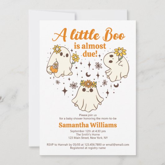 小さなブーはほとんど起因かわいい幽霊赤ちゃんシャワー 招待状 (正面)