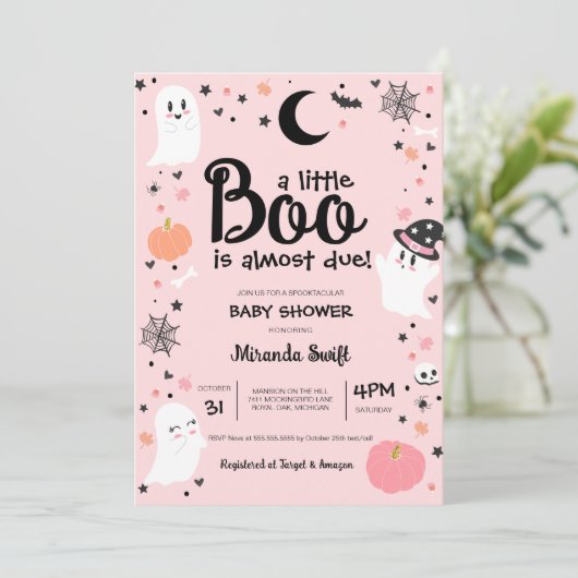 小さなブーはほとんど起因し、かわいい幽霊赤ちゃんシャワー 招待状 (スタンド正面)