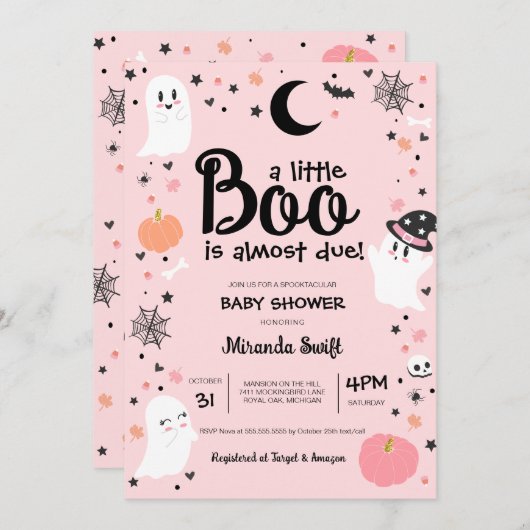 小さなブーはほとんど起因し、かわいい幽霊赤ちゃんシャワー 招待状 (正面/裏面)
