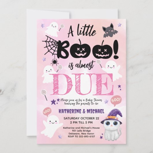 小さなブーはもうすぐ来る |ハロウィーンのベビーシャワー 招待状 (正面)