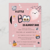 小さなブーはデューガールピンクのハロウィーン赤ちゃんシャワー 招待状 (正面/裏面)