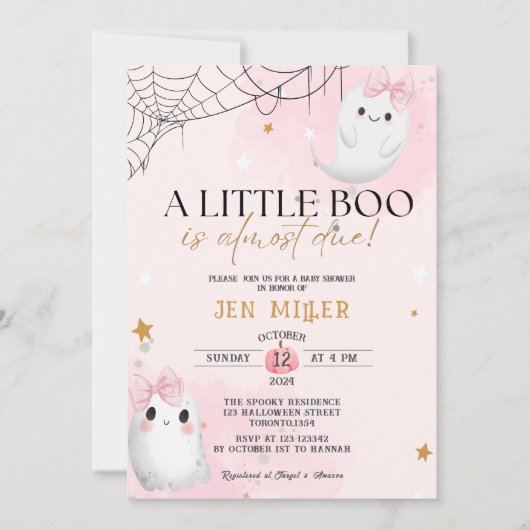 小さなブーは、ほぼ完全な女の子の赤ちゃんシャワー 招待状 (正面)