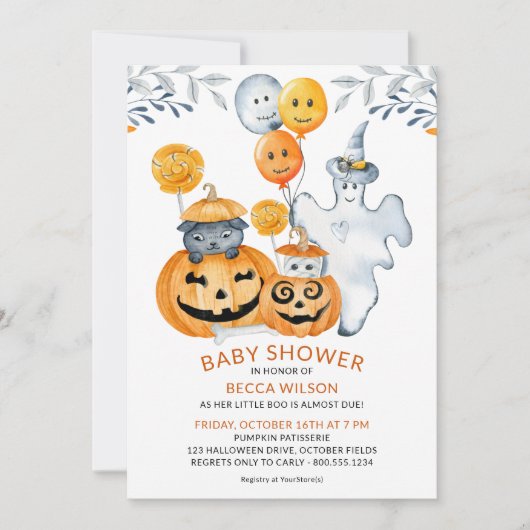 小さなブーほとんど起因かわいいハロウィーン赤ちゃんシャワー 招待状 (正面)