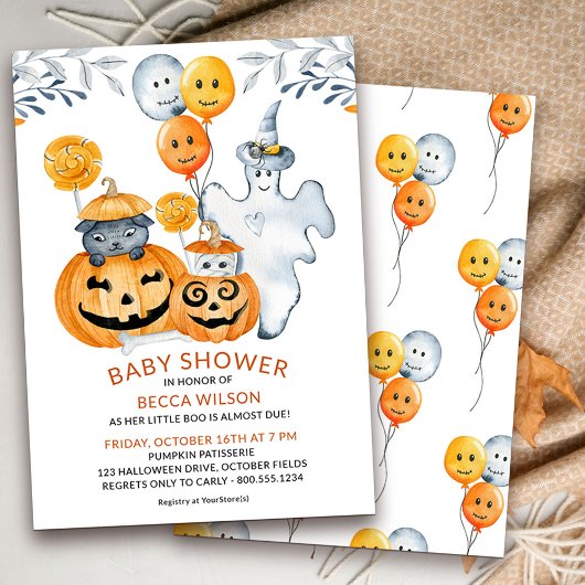 小さなブーほとんど起因かわいいハロウィーン赤ちゃんシャワー 招待状