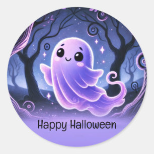 小さなブーゴースト 紫のハロウィン 誕生日パーティー ラウンドシール