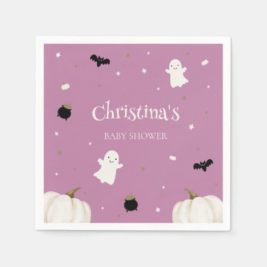 小さなブーパープルハロウィーンベイビーシャワー スタンダードカクテルナプキン (正面)