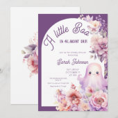 小さなブーパープルハロウィーンベビーガールシャワー 招待状 (正面/裏面)