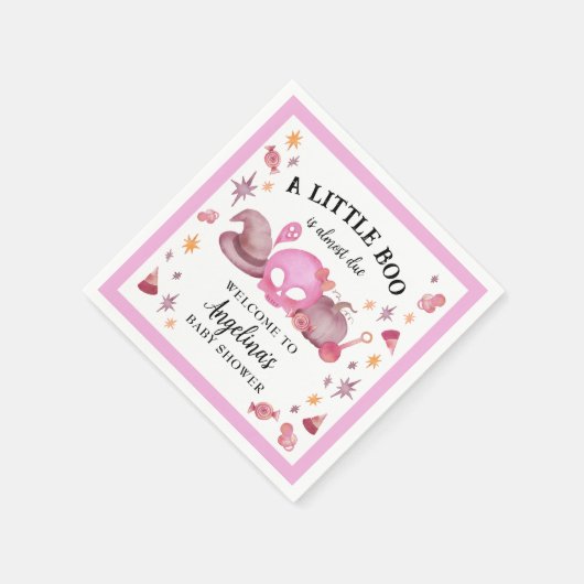 小さなブーピンクのハロウィーンの赤ちゃんシャワー スタンダードカクテルナプキン (角)