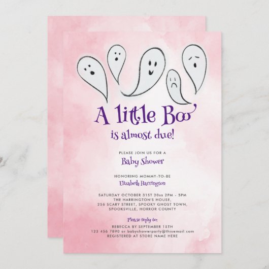 小さなブーピンクの赤ちゃんシャワー招待状 招待状 (正面/裏面)