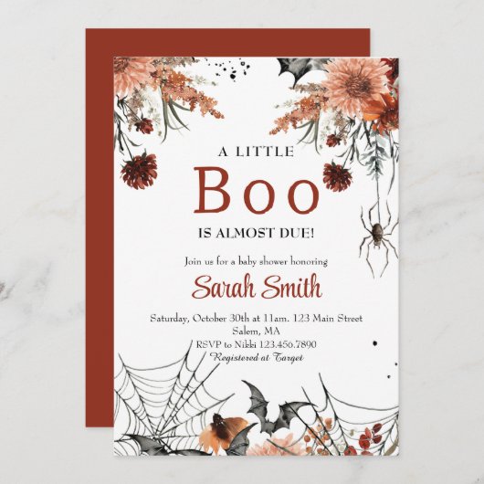 小さなブーフローラハロウィーンの赤ちゃんシャワー 招待状 (正面/裏面)