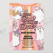 小さなブーブピンクのレトロハロウィーン女の子の赤ちゃんシャワー 招待状 (正面/裏面)