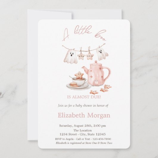 小さなブーボー幽霊ストライプハロウィーンティーパーティー 招待状 (正面)