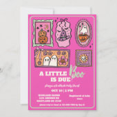 小さなブー名門私立校風のピンクの秋赤ちゃんシャワー 招待状 (正面)