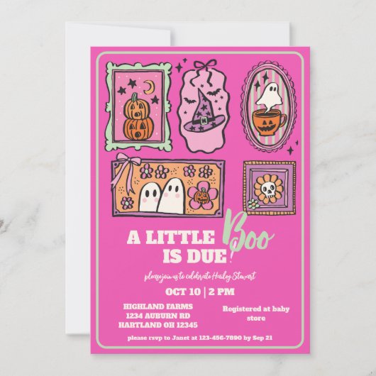 小さなブー名門私立校風のピンクの秋赤ちゃんシャワー 招待状 (正面)