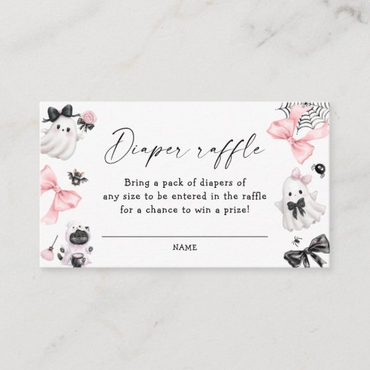 小さなブー女の子の赤ちゃんシャワーおむつラッフル エンクロージャーカード (正面)