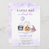 小さなブー女の子ハロウィーンの赤ちゃんシャワー 招待状 (正面/裏面)