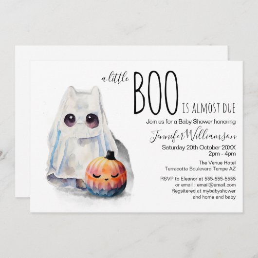 小さなブー子犬とかぼちゃの秋赤ちゃんシャワー 招待状 (正面/裏面)