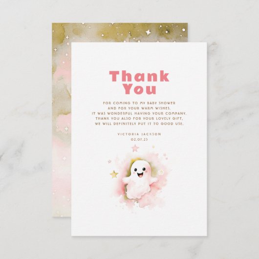 小さなブー幽霊かわいいハロウィーンありがとう サンキューカード (正面/裏面)