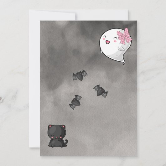 小さなブー幽霊の女の子が赤ちゃんシャワーでドライブ 招待状 (裏面)