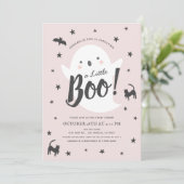 小さなブー幽霊ハロウィンピンクの女の子の赤ちゃんシャワー 招待状 (スタンド正面)