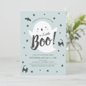 小さなブー幽霊ハロウィンブルーボーイベビーシャワー 招待状 (スタンド正面)