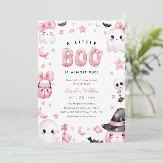 小さなブー幽霊ハロウィーン赤ちゃんシャワー 招待状 (スタンド正面)