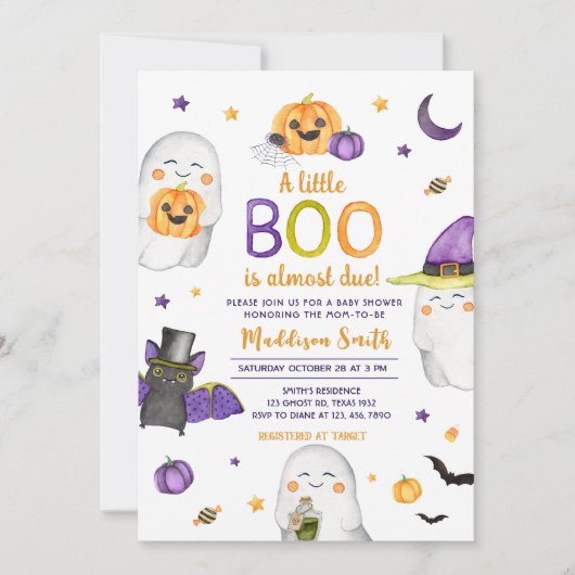 小さなブー幽霊ハロウィーン赤ちゃんシャワー 招待状 (正面)