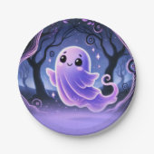 小さなブー幽霊パープルハロウィーン誕生日パーティー ペーパープレート (正面)
