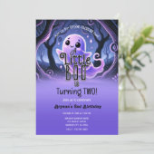 小さなブー幽霊パープルハロウィーン誕生日パーティー 招待状 (スタンド正面)