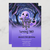 小さなブー幽霊パープルハロウィーン誕生日パーティー 招待状 (正面/裏面)