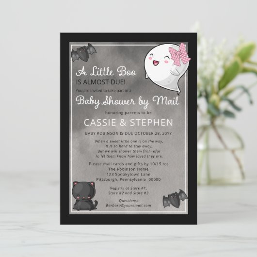 小さなブー幽霊女の子の赤ちゃんシャワーby Mail 招待状 (スタンド正面)