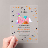 小さなブー幽霊、フクロウのハロウィーンの赤ちゃんシャワー アクリル招待状 (インサイチュ (ポータブル))