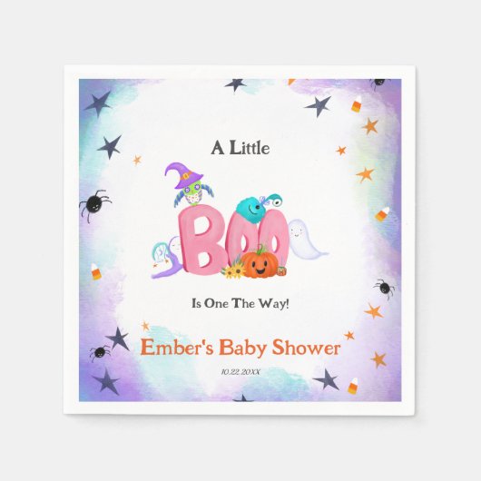 小さなブー幽霊、フクロウのハロウィーンの赤ちゃんシャワー スタンダードカクテルナプキン (正面)