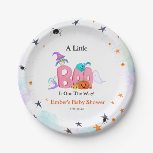 小さなブー幽霊、フクロウのハロウィーンの赤ちゃんシャワー ペーパープレート (正面)