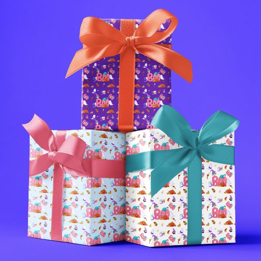 小さなブー幽霊、フクロウのハロウィーンの赤ちゃんシャワー ラッピングペーパーシート