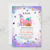 小さなブー幽霊、フクロウのハロウィーンの赤ちゃんシャワー 招待状 (正面)