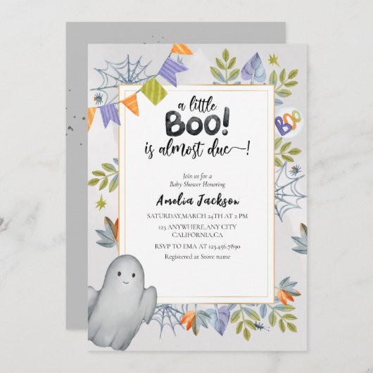 小さなブー水の色を不気味な幽霊ベビーシャワー 招待状 (正面/裏面)